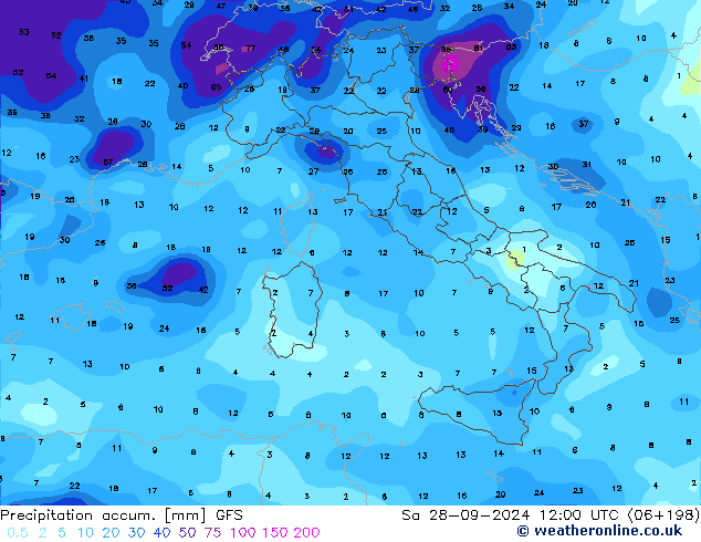 Precipitation accum. GFS Sa 28.09.2024 12 UTC