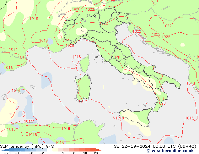 Tendenza di Pressione GFS dom 22.09.2024 00 UTC