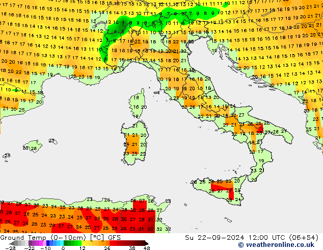 Ground Temp (0-10cm) GFS Su 22.09.2024 12 UTC