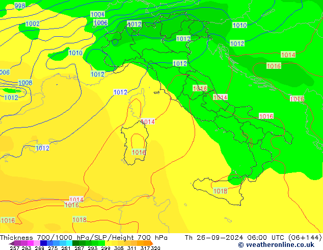 Thck 700-1000 hPa GFS Čt 26.09.2024 06 UTC