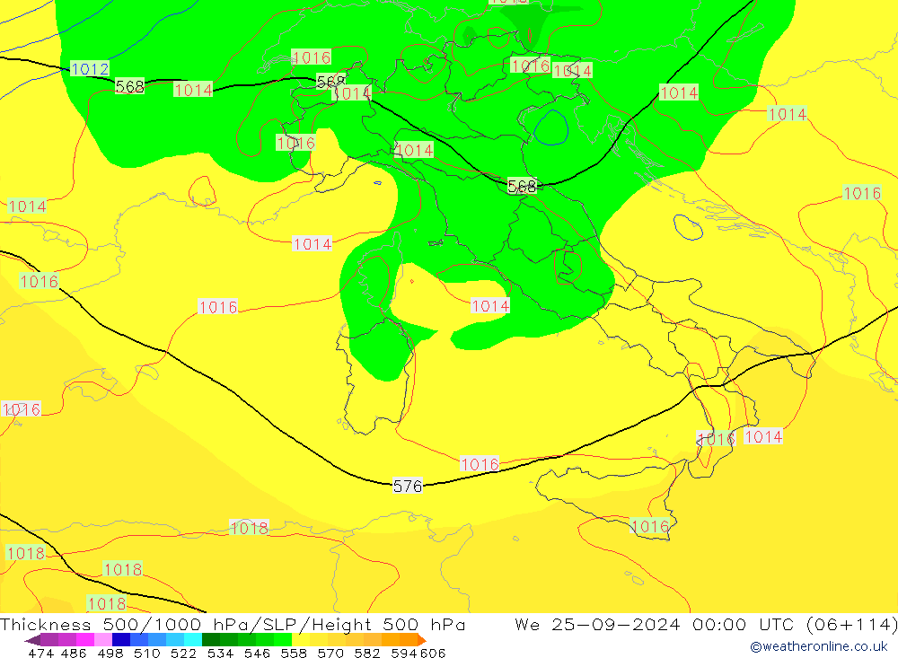 Thck 500-1000hPa GFS mer 25.09.2024 00 UTC