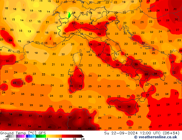 Ground Temp GFS Su 22.09.2024 12 UTC