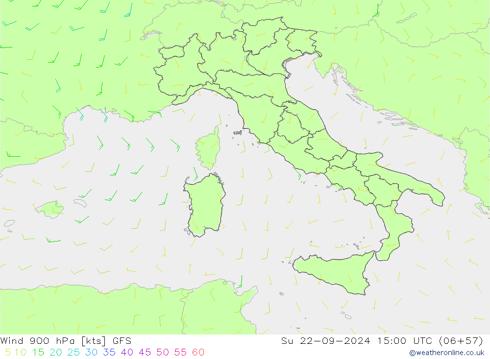 Vento 900 hPa GFS dom 22.09.2024 15 UTC