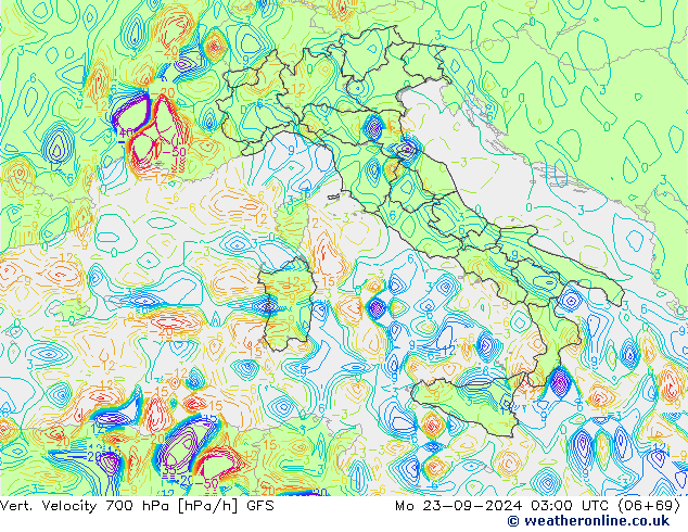 Vert. snelheid 700 hPa GFS ma 23.09.2024 03 UTC