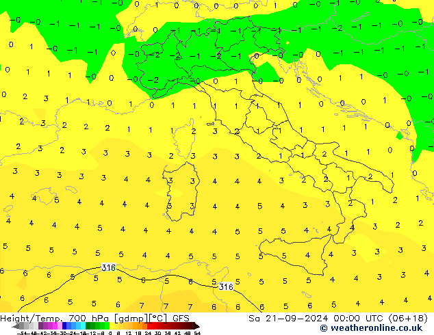 Height/Temp. 700 hPa GFS So 21.09.2024 00 UTC