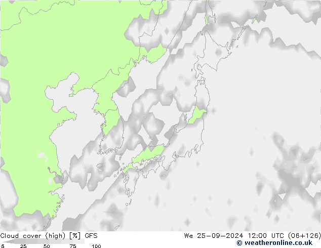 Cloud cover (high) GFS We 25.09.2024 12 UTC