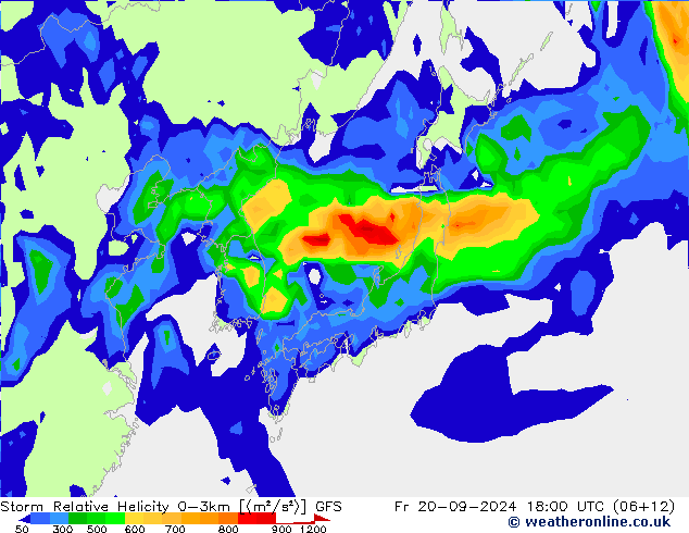 Storm Relative Helicity GFS pt. 20.09.2024 18 UTC