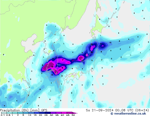 Z500/Rain (+SLP)/Z850 GFS sáb 21.09.2024 06 UTC