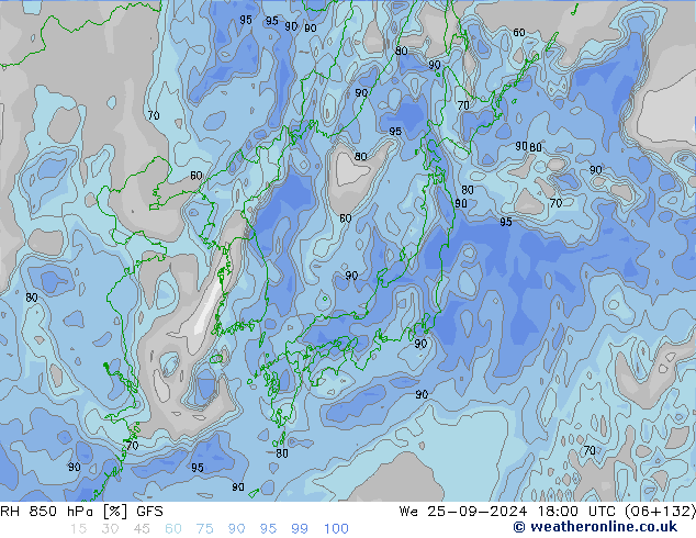 RH 850 hPa GFS We 25.09.2024 18 UTC