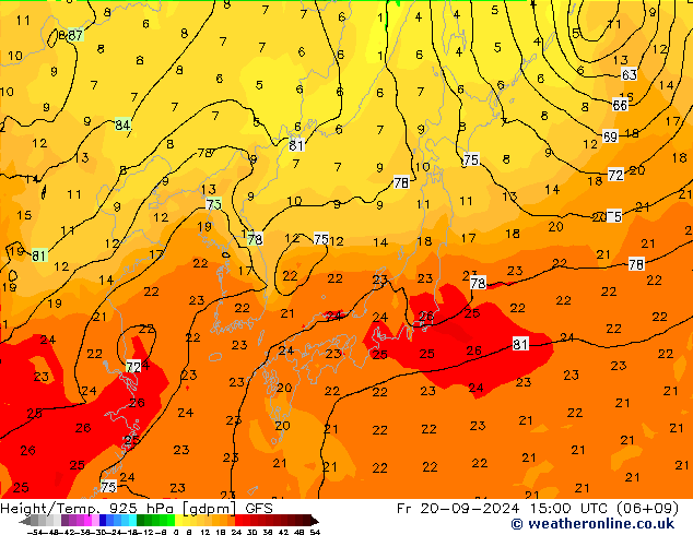 Geop./Temp. 925 hPa GFS vie 20.09.2024 15 UTC