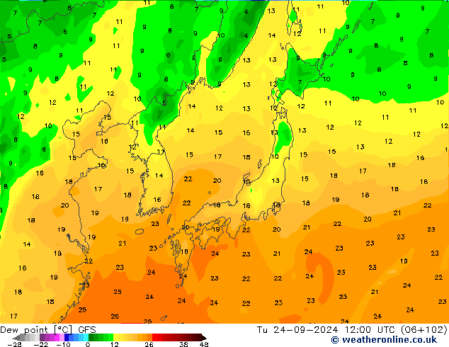 Dauwpunt GFS di 24.09.2024 12 UTC