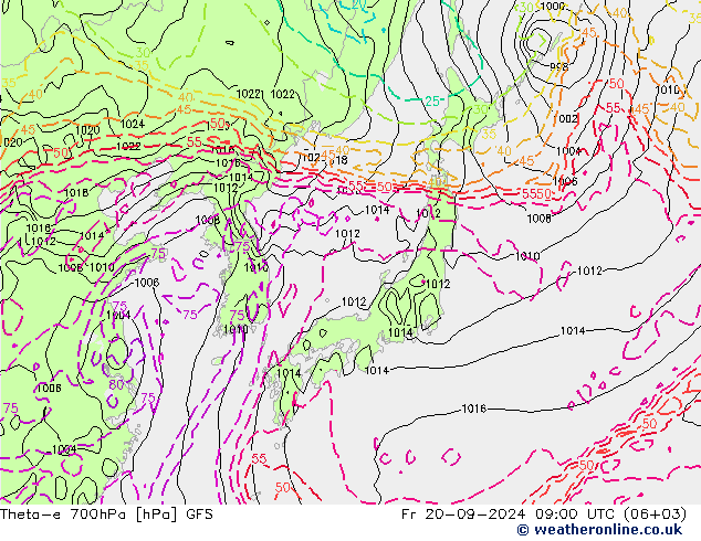 Theta-e 700hPa GFS vr 20.09.2024 09 UTC