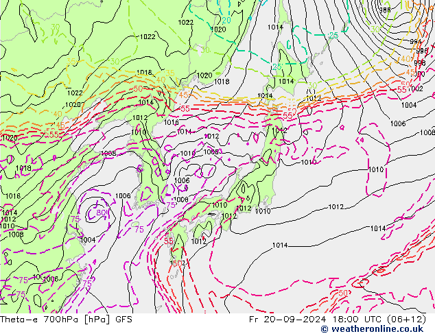 Theta-e 700hPa GFS Fr 20.09.2024 18 UTC