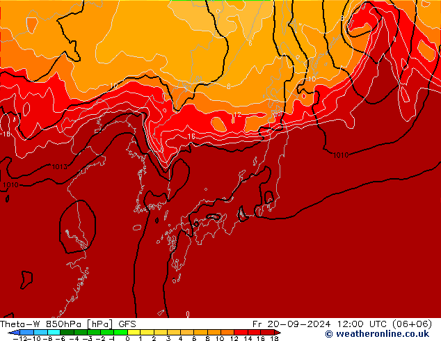 Theta-W 850гПа GFS пт 20.09.2024 12 UTC