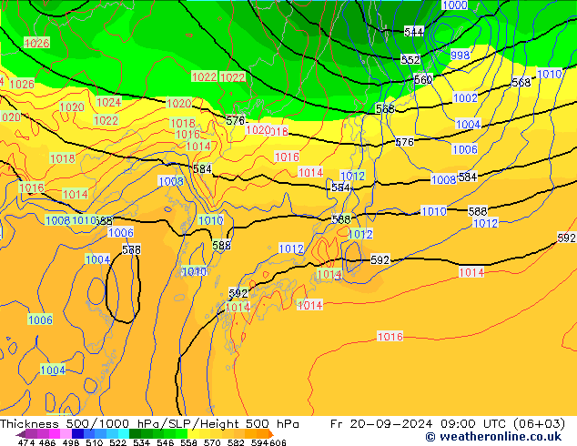 Schichtdicke 500-1000 hPa GFS Fr 20.09.2024 09 UTC