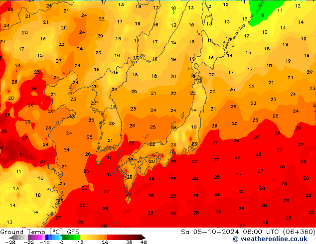 Topraküstü en düşük Sıc. GFS Cts 05.10.2024 06 UTC