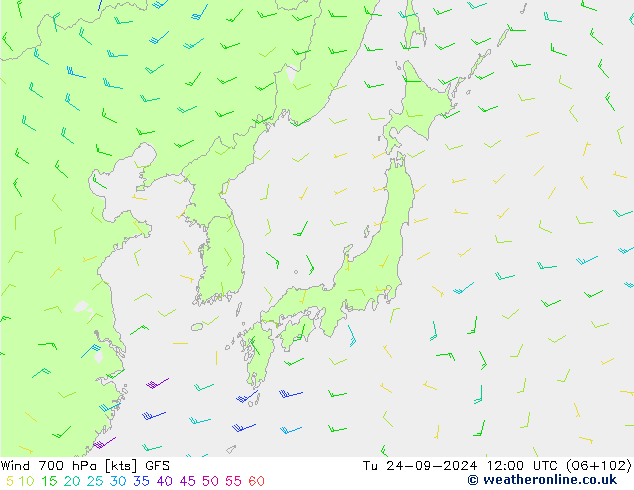 Wind 700 hPa GFS Tu 24.09.2024 12 UTC