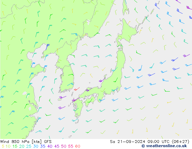 Vento 850 hPa GFS Sáb 21.09.2024 09 UTC