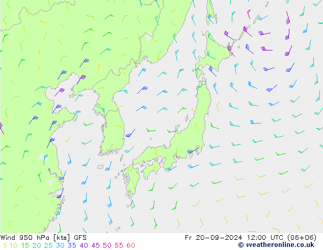 Rüzgar 950 hPa GFS Cu 20.09.2024 12 UTC