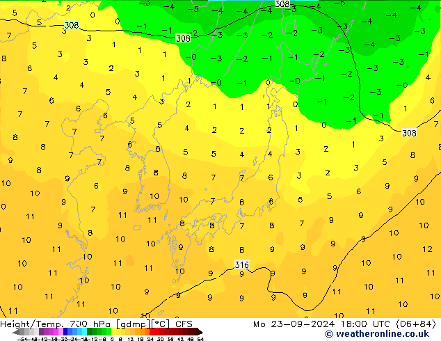 Height/Temp. 700 hPa GFS Seg 23.09.2024 18 UTC