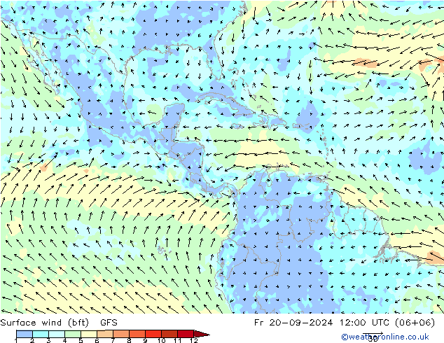 Surface wind (bft) GFS Fr 20.09.2024 12 UTC