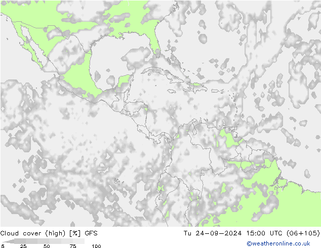 vysoký oblak GFS Út 24.09.2024 15 UTC