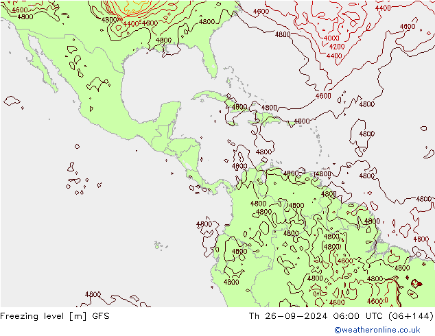 Freezing level GFS czw. 26.09.2024 06 UTC