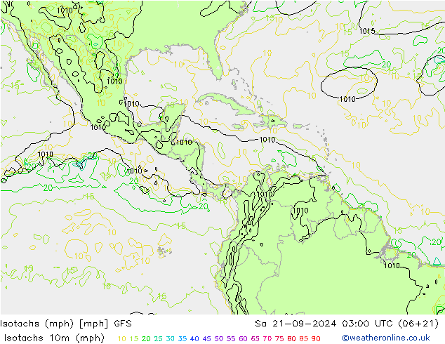 Isotachs (mph) GFS сб 21.09.2024 03 UTC