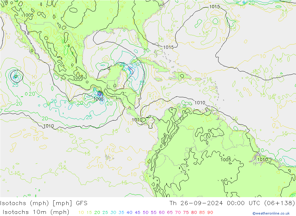 Isotachs (mph) GFS Čt 26.09.2024 00 UTC