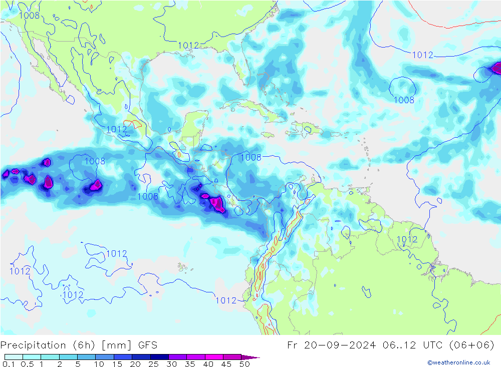 Z500/Rain (+SLP)/Z850 GFS ven 20.09.2024 12 UTC