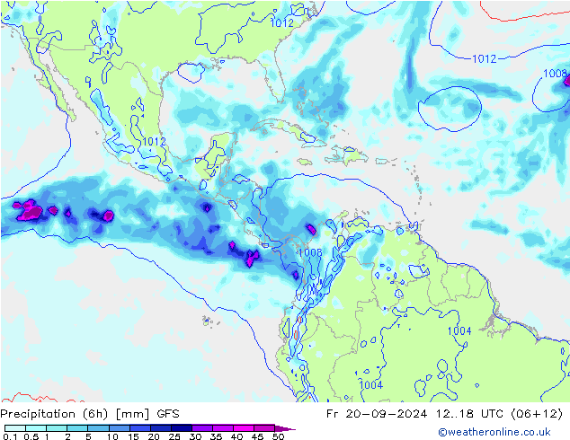 Z500/Rain (+SLP)/Z850 GFS ven 20.09.2024 18 UTC