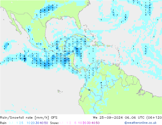 Rain/Snowfall rate GFS ср 25.09.2024 06 UTC