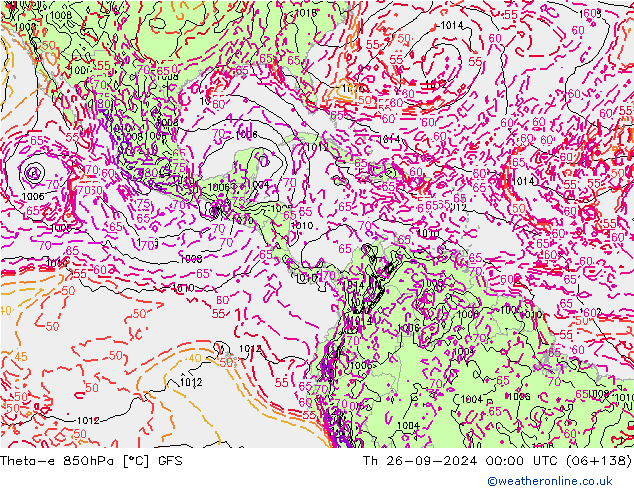 Theta-e 850hPa GFS jue 26.09.2024 00 UTC