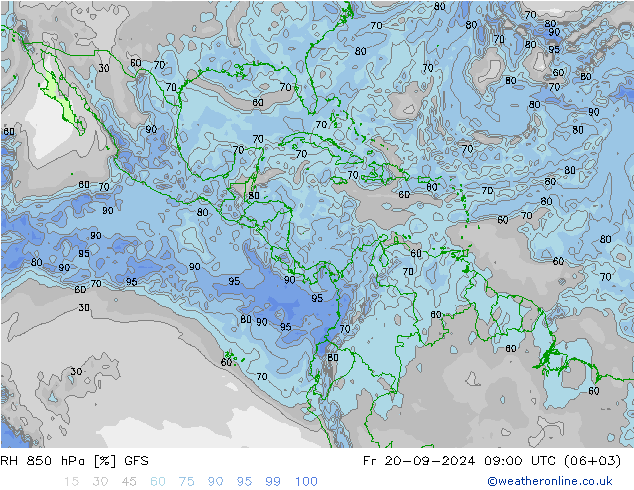 Humidité rel. 850 hPa GFS ven 20.09.2024 09 UTC