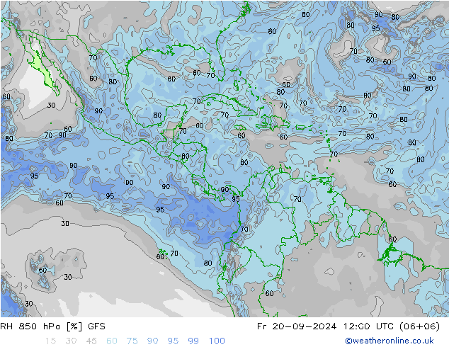 RH 850 гПа GFS пт 20.09.2024 12 UTC