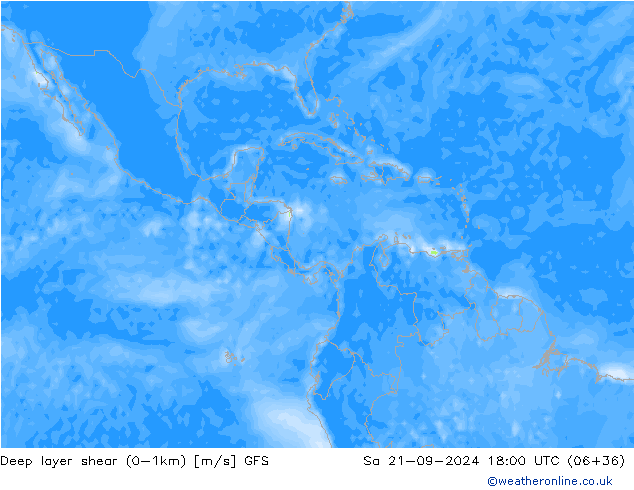 Deep layer shear (0-1km) GFS Sáb 21.09.2024 18 UTC