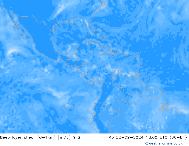 Deep layer shear (0-1km) GFS  23.09.2024 18 UTC