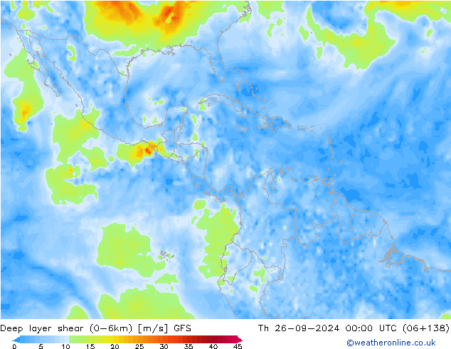 Deep layer shear (0-6km) GFS Per 26.09.2024 00 UTC