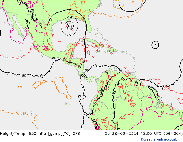 Géop./Temp. 850 hPa GFS sam 28.09.2024 18 UTC