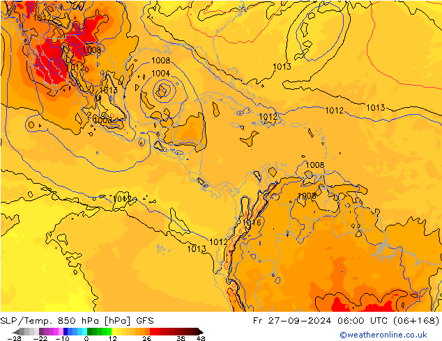 SLP/Temp. 850 hPa GFS ven 27.09.2024 06 UTC