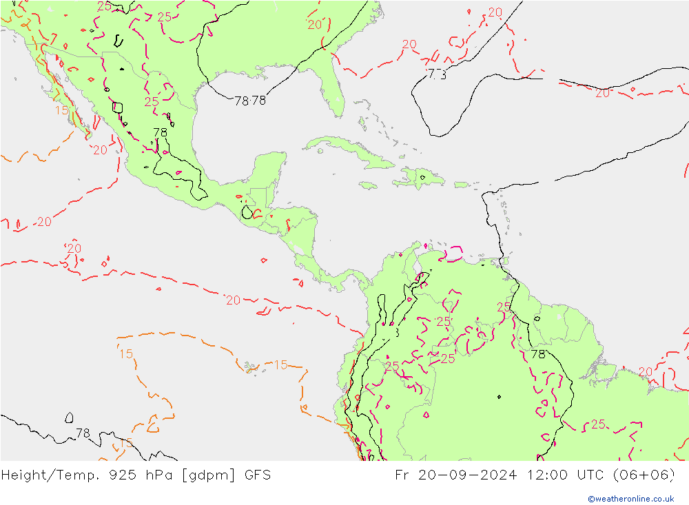 Height/Temp. 925 hPa GFS Fr 20.09.2024 12 UTC