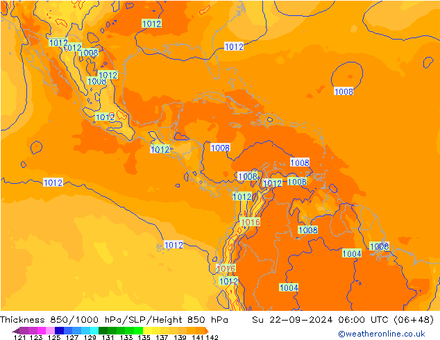 Thck 850-1000 hPa GFS  22.09.2024 06 UTC