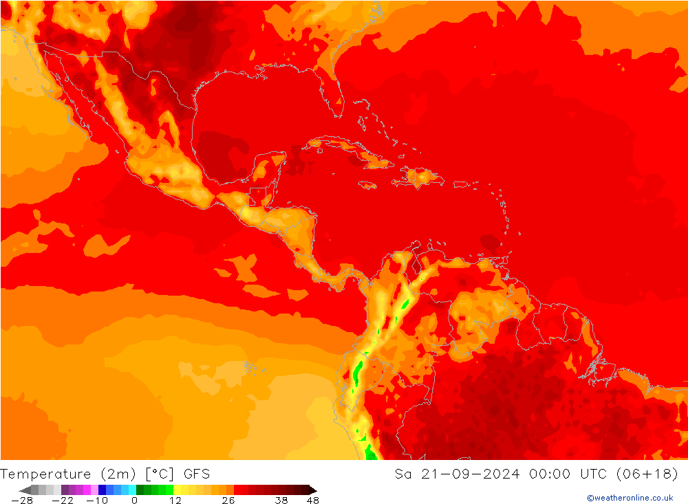 mapa temperatury (2m) GFS so. 21.09.2024 00 UTC