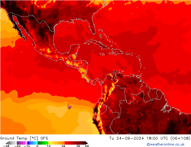 Teplota půdy GFS Út 24.09.2024 18 UTC