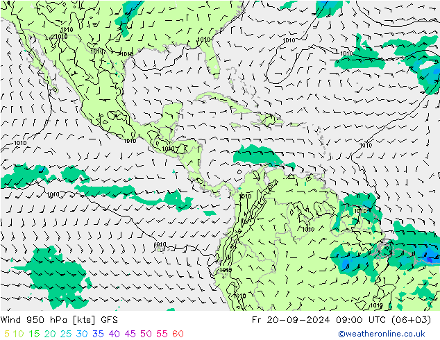 Rüzgar 950 hPa GFS Cu 20.09.2024 09 UTC