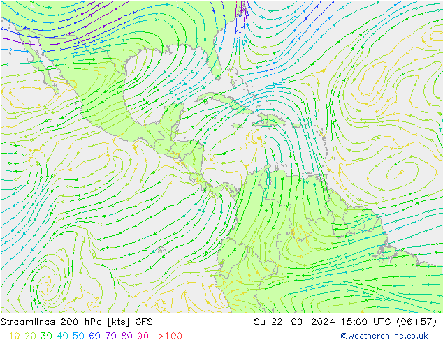 Linia prądu 200 hPa GFS nie. 22.09.2024 15 UTC