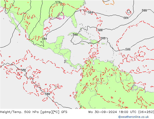 Height/Temp. 500 гПа GFS пн 30.09.2024 18 UTC