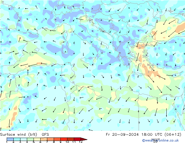 ве�Bе�@ 10 m (bft) GFS пт 20.09.2024 18 UTC