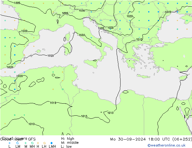 Cloud layer GFS Mo 30.09.2024 18 UTC
