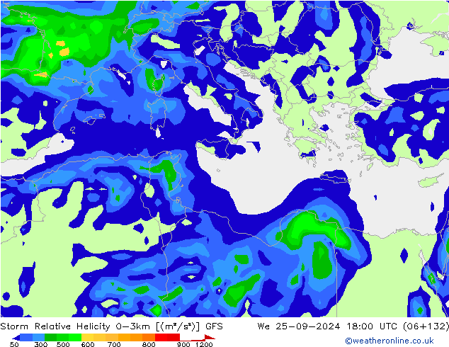 Storm Relative Helicity GFS ср 25.09.2024 18 UTC